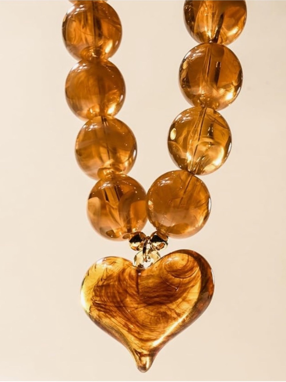 Amber Heart Beaded Honey Necklace